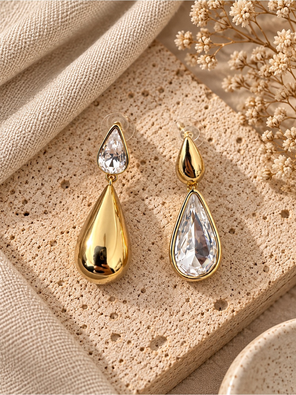Gold Teardrop Crystal Drop Earrings
